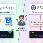 TypeScriptコンパイラでは正常なR2Objectの型定義が、ESLintでno-undefエラーとして検出される問題の比較図