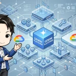 「Gemini Platform」を中心とし、オーケストレーション、DevOps、セキュリティ、モデルガーデン、トレーニングなどの機能が接続された、GoogleのAIエージェントプラットフォームの概念図。Vertex AIを統合した包括的な基盤を表現しています。