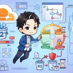 Cloudflare R2の使用量をWorkers cronで監視するシステム図。4段階のステートマシン（Normal, Warning, Grace, Blocked）とGraphQL API連携、通知、アップロード拒否の仕組みが描かれている。