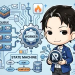Cloudflare WorkersとResendを使った、冪等な週次メール配信システムの全体像を示す図。Cron、キュー、Worker、DBステートマシンが連携し、メール送信、サプレッション、リセンド、SLO監視のフローを図解しています。