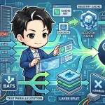 アニメ風エンジニアが、GitHub ActionsのCIビルドを8分から3分に短縮する改善プロセスを図で解説。遅いDockerビルドの「8m」から、キャッシュや並列化、レイヤー分割などの施策を経て高速化した「3m」のCI成功を示す。