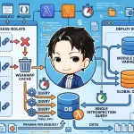 サーバーレス環境でのスキーマキャッシュ戦略を示す図解。使い捨てのDBクライアントでWeakMapキャッシュが機能しない問題と、モジュールレベル変数を用いた効率的な単一イントロスペクションクエリによる解決策を対比しています。