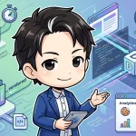ウェブパフォーマンスを測定する男性と、LCP、INP、CLSのWeb Vitals指標、dataLayerへのデータ送信、Cookie同意管理、npmパッケージ、ベンダリングを示す図。プライバシーに配慮したCore Web Vitals計測設計を解説しています。