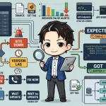 デプロイ後スモークテストの「全断」誤判定」という記事の概要を伝える複雑な図。テスト失敗を緊急の「サイトダウン」と軽微な「バージョン未反映」に区別するフロー、誤判定が減少したグラフ、そして失敗分類コードが描かれている。