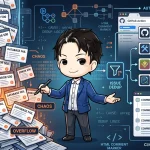 開発者が、大量のエラー通知（ISSUE SPAM）を、GitHub Actionsと重複排除（dedup）ロジックで解決するイラスト。同じ原因で増殖する監視アラートをCI/CDプロセスで効率的に管理する方法を示す。
